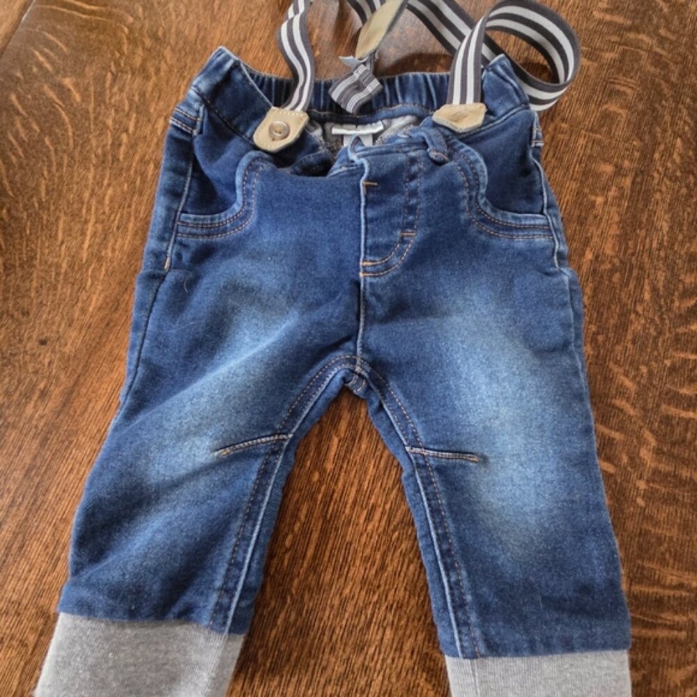 Cat & Jack Baby Blue Denim 3-6 Months Jeans w/ Suspenders